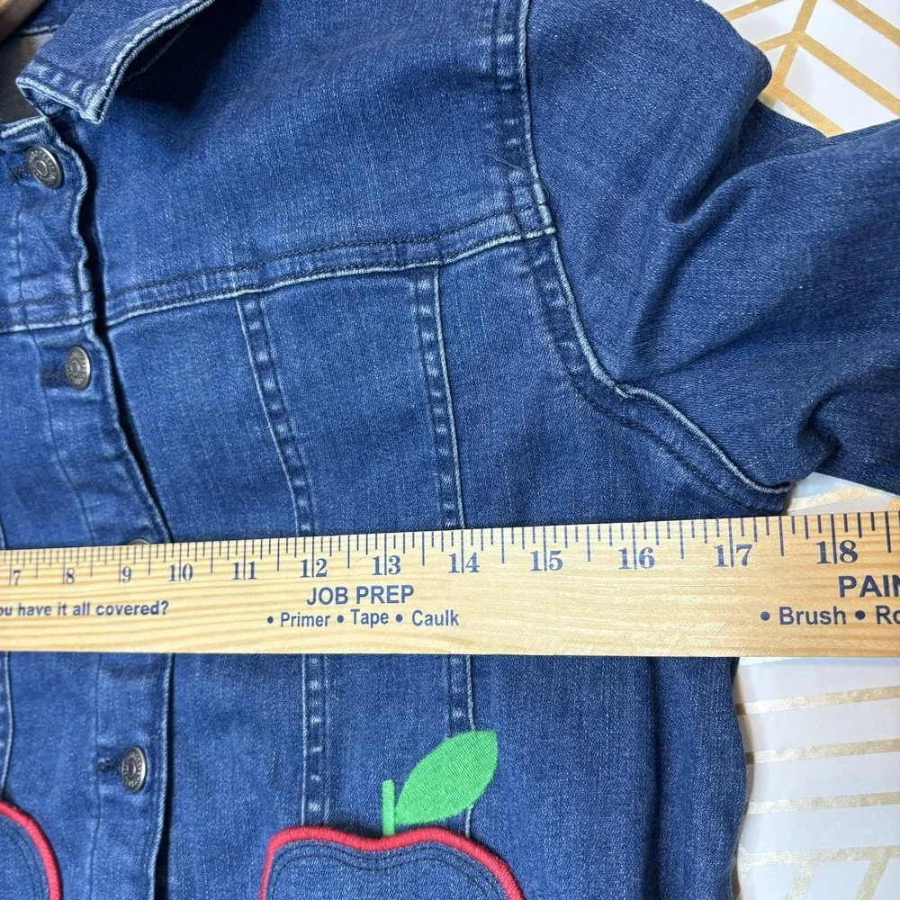 Gymboree Girls Denim Jean Jacket 12 HEAD OF THE CLASS Apples Embroidered Fall